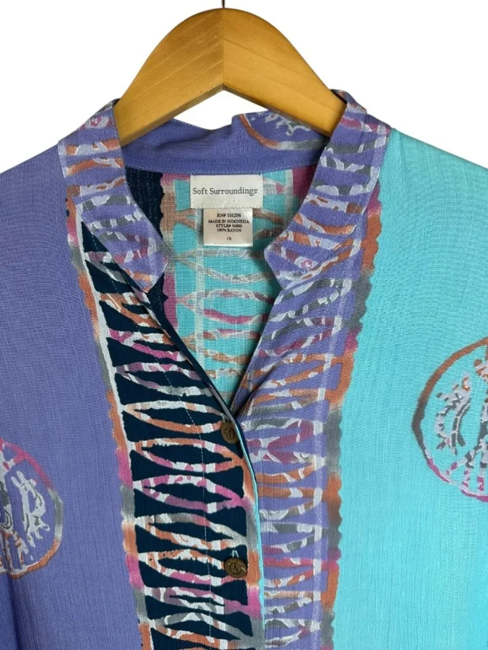 Soft Surroundings 1X Colorblock Rayon Tunic Blouse Blue Purple Artistic Boho Top - Picture 4 of 7